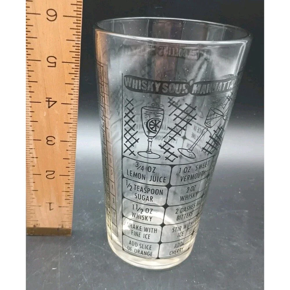 1950s Cocktail Recipe Drink Shaker Mixing Glass VTG MCM Federal Glass Barware
